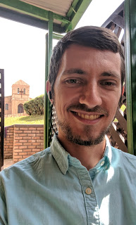 Trey in front of a church. 